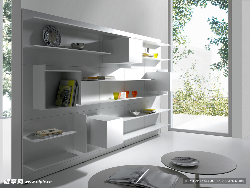 现代简约风格白色书架空间