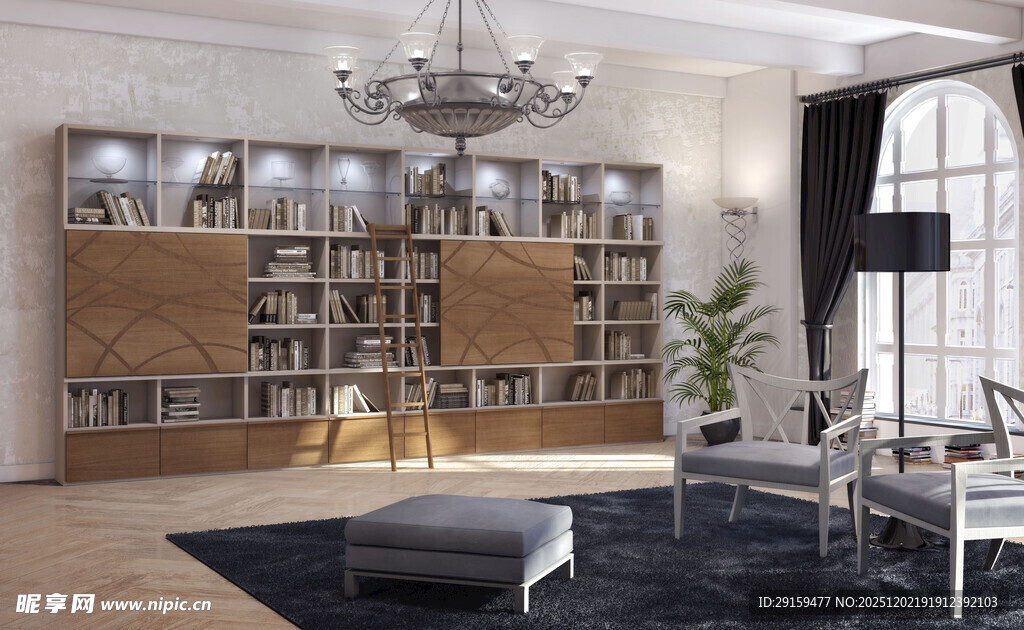 现代简约风客厅书房一体空间