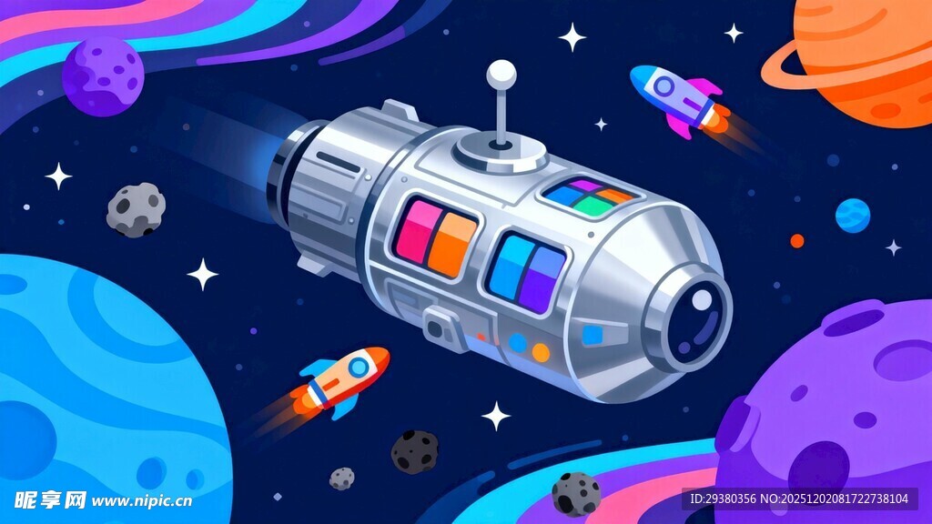 太空飞船卡通插画