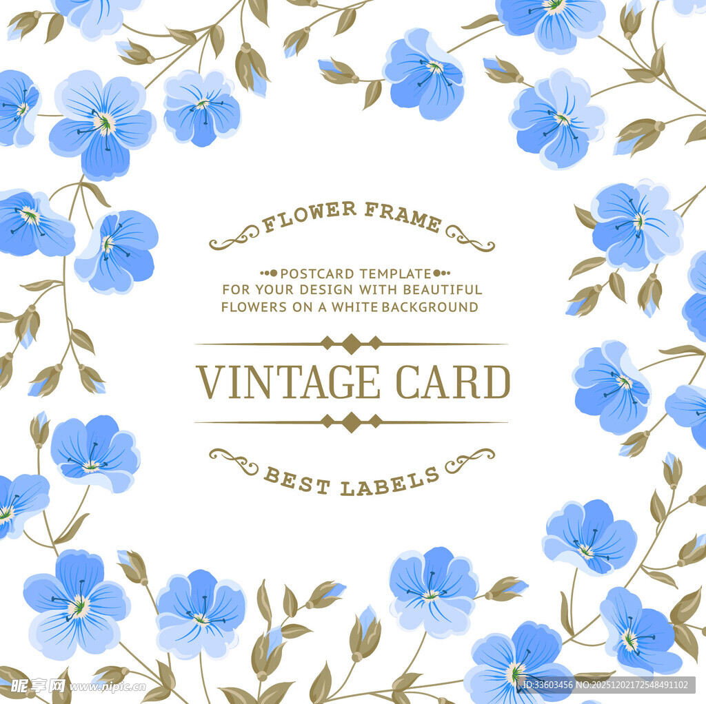 复古蓝花装饰卡片