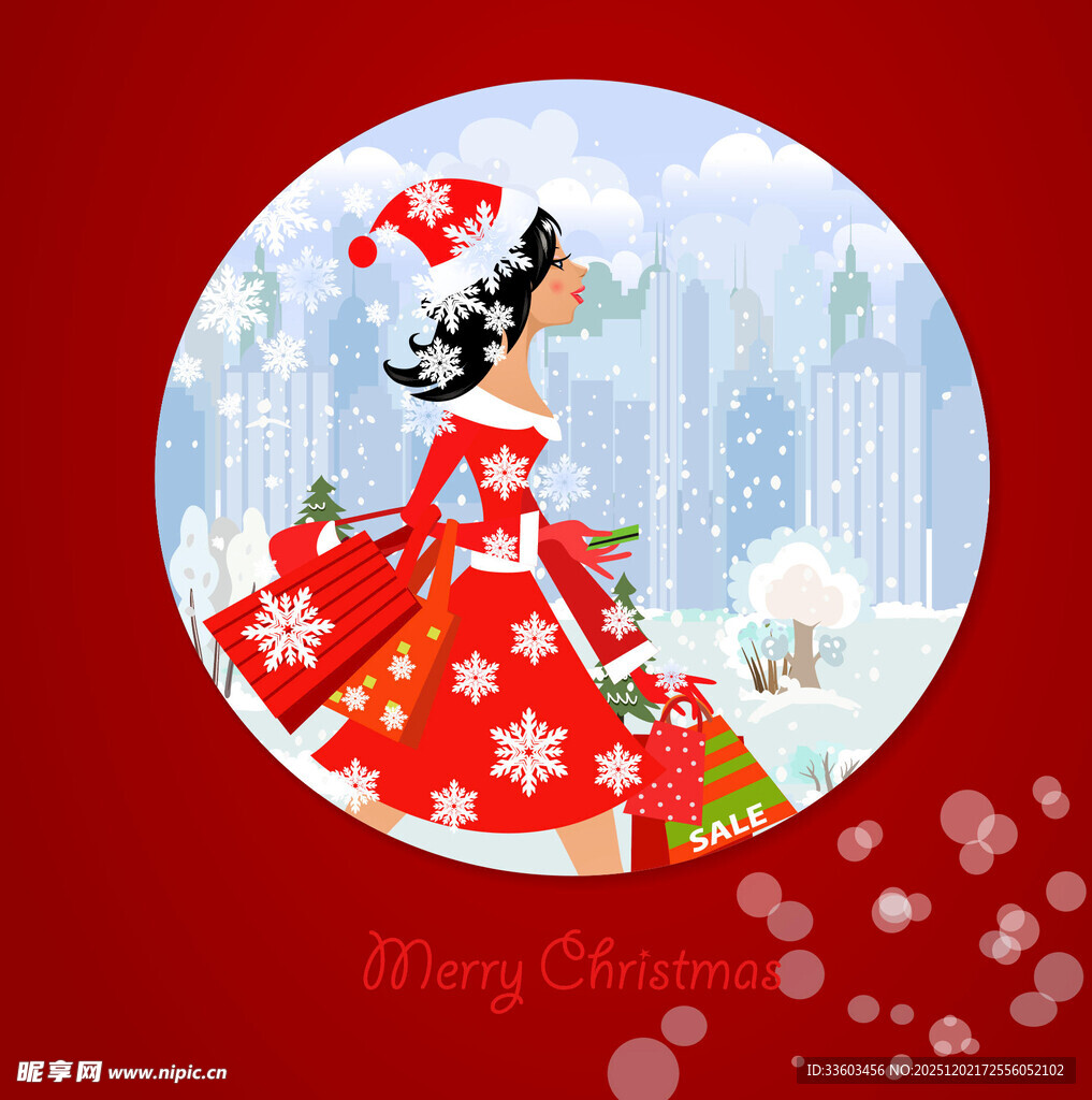 圣诞红衣女子的梦幻雪景