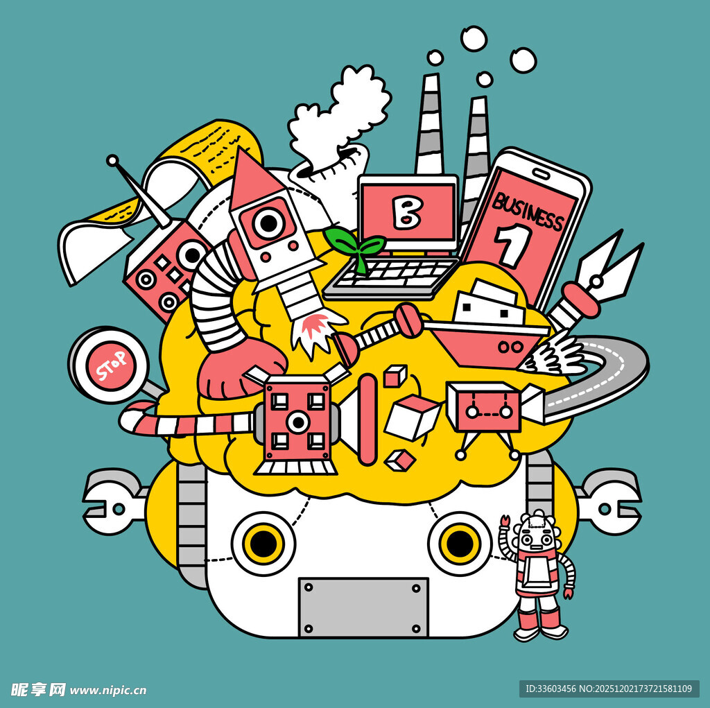 卡通风格的趣味机械组合