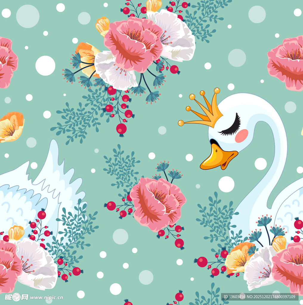 天鹅花卉图案的清新背景