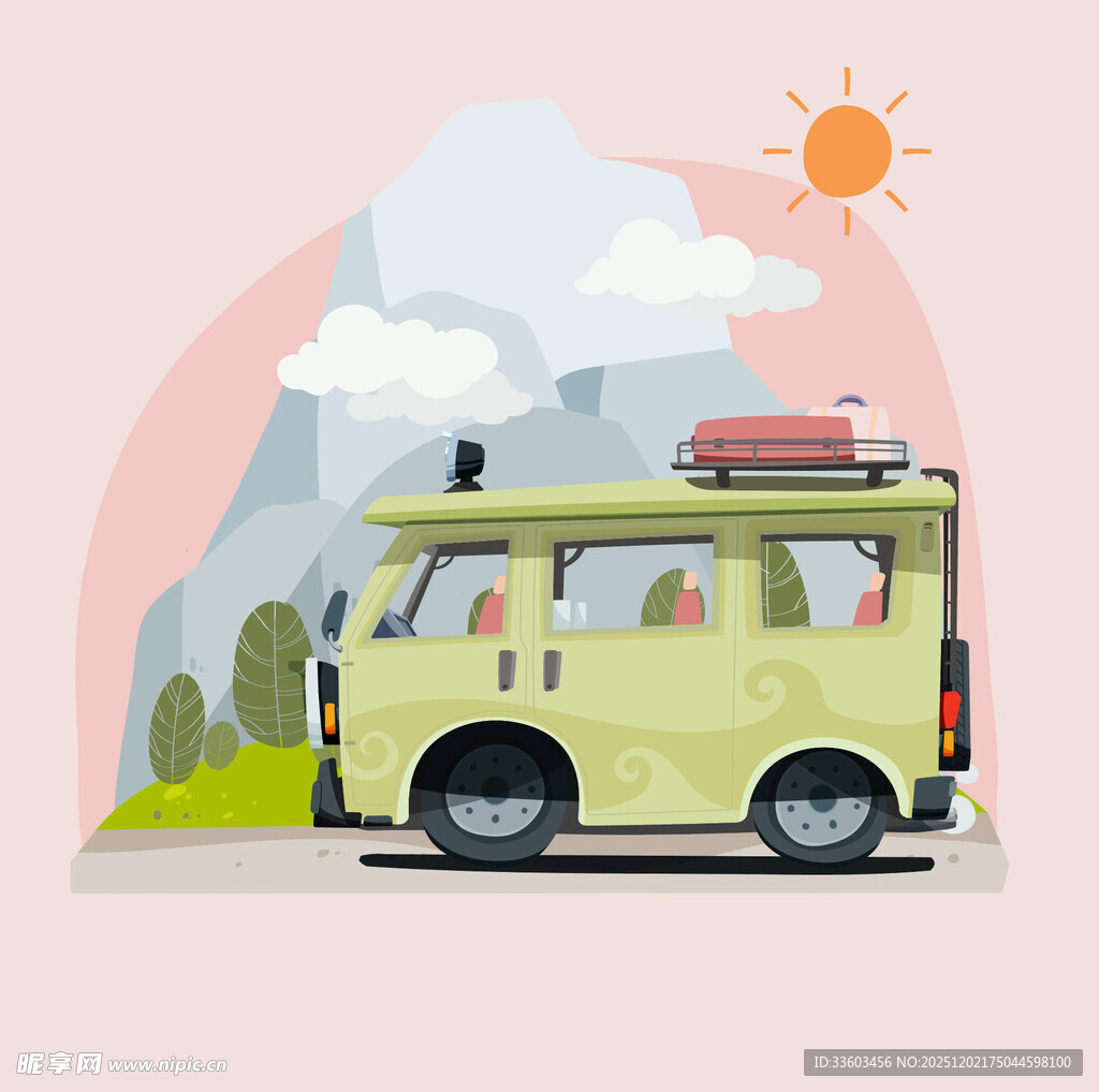 户外露营的黄色旅行车