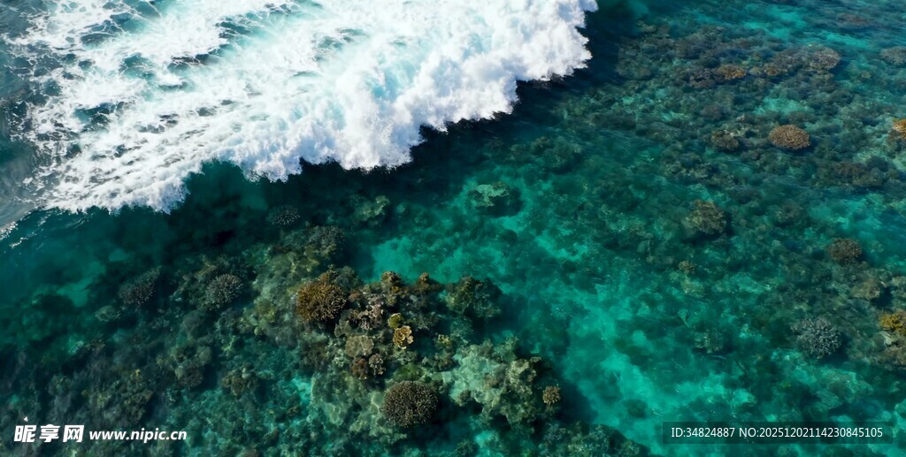 俯瞰碧蓝大海中的珊瑚礁