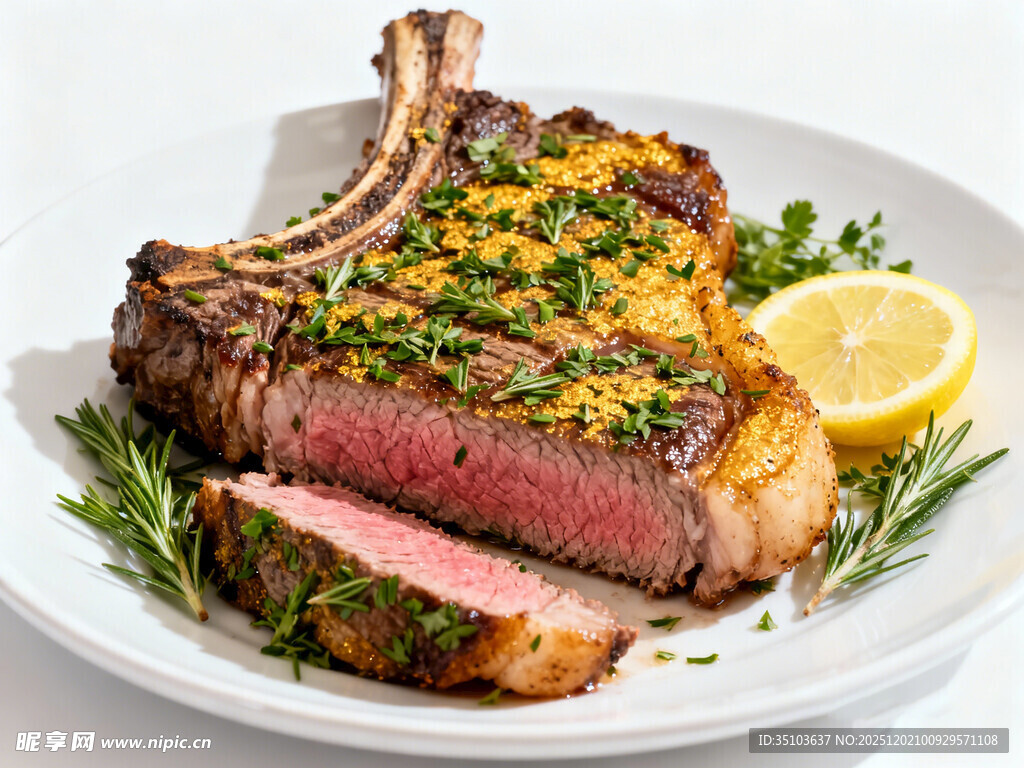 香煎牛排配柠檬与香草