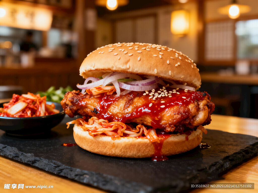 美味鸡肉汉堡配爽口沙拉