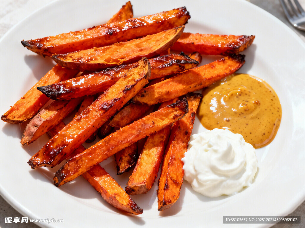 烤红薯条配双蘸酱