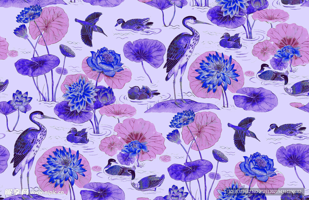 花鸟图案梦幻紫色系纹理