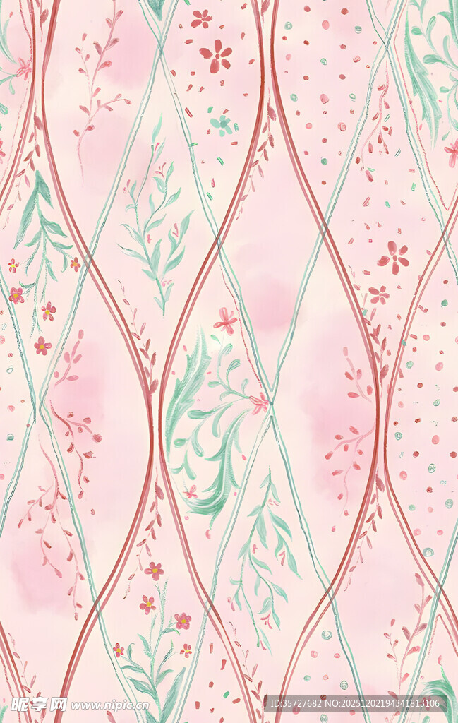 粉色花卉波浪纹图案背景