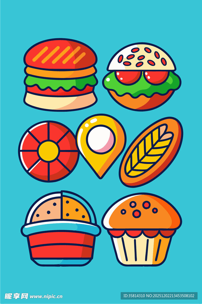 多彩美食图标集合