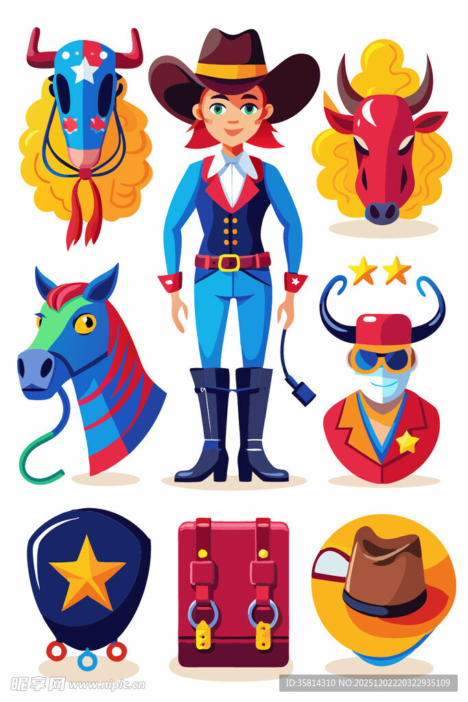 西部牛仔元素图标集合