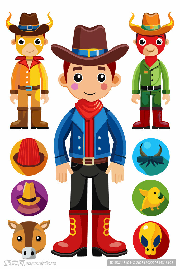 西部牛仔角色与装饰元素