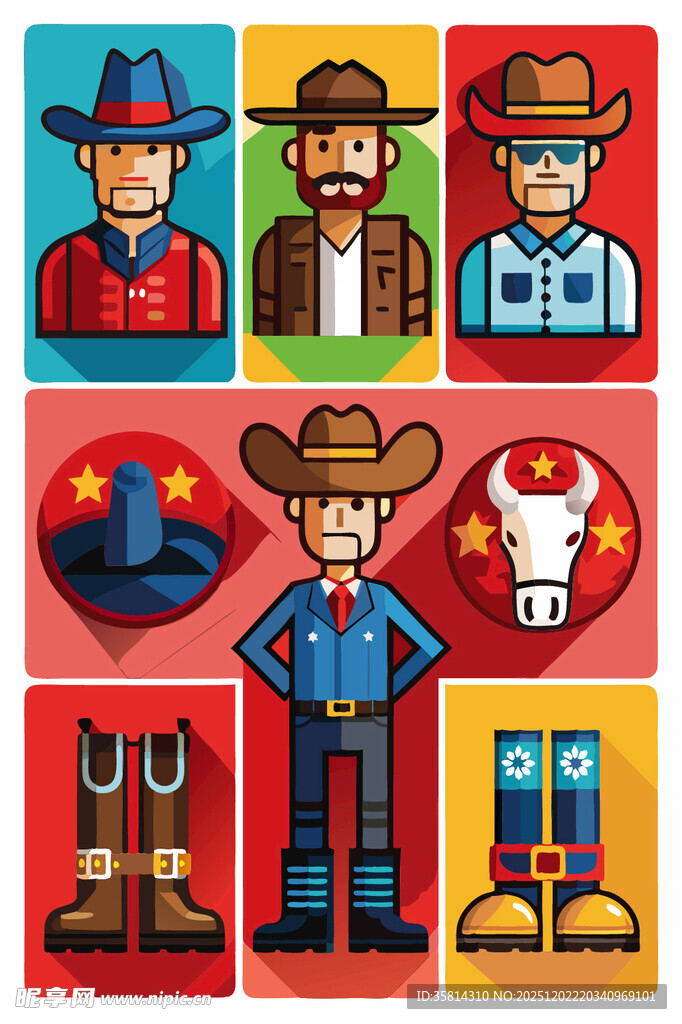 西部牛仔元素图标集合