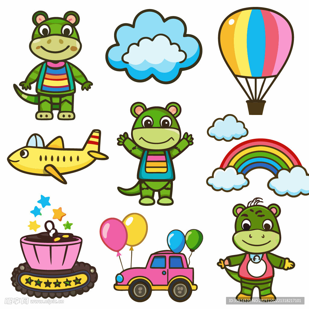 卡通青蛙与多彩元素集合
