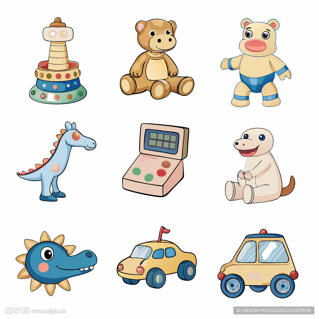 可爱多样儿童玩具集合