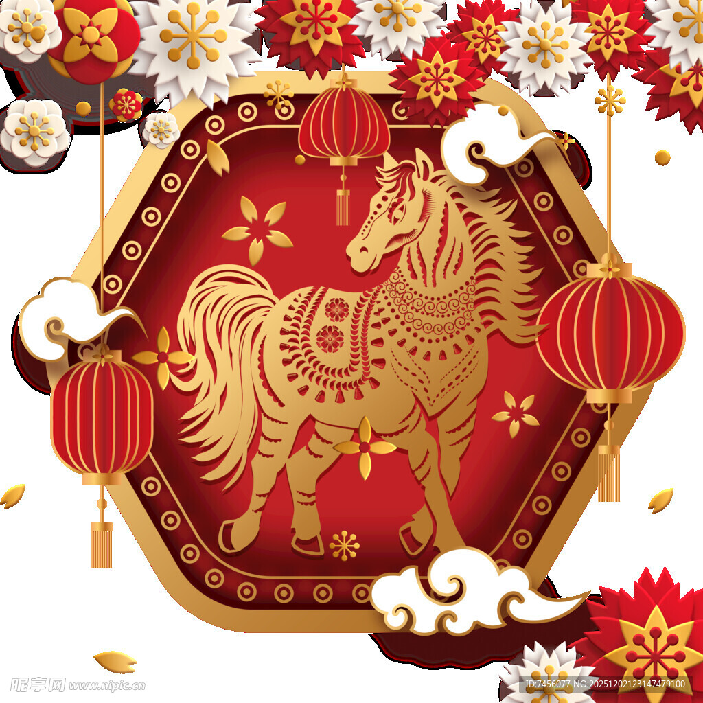 金马贺岁中式节日装饰图