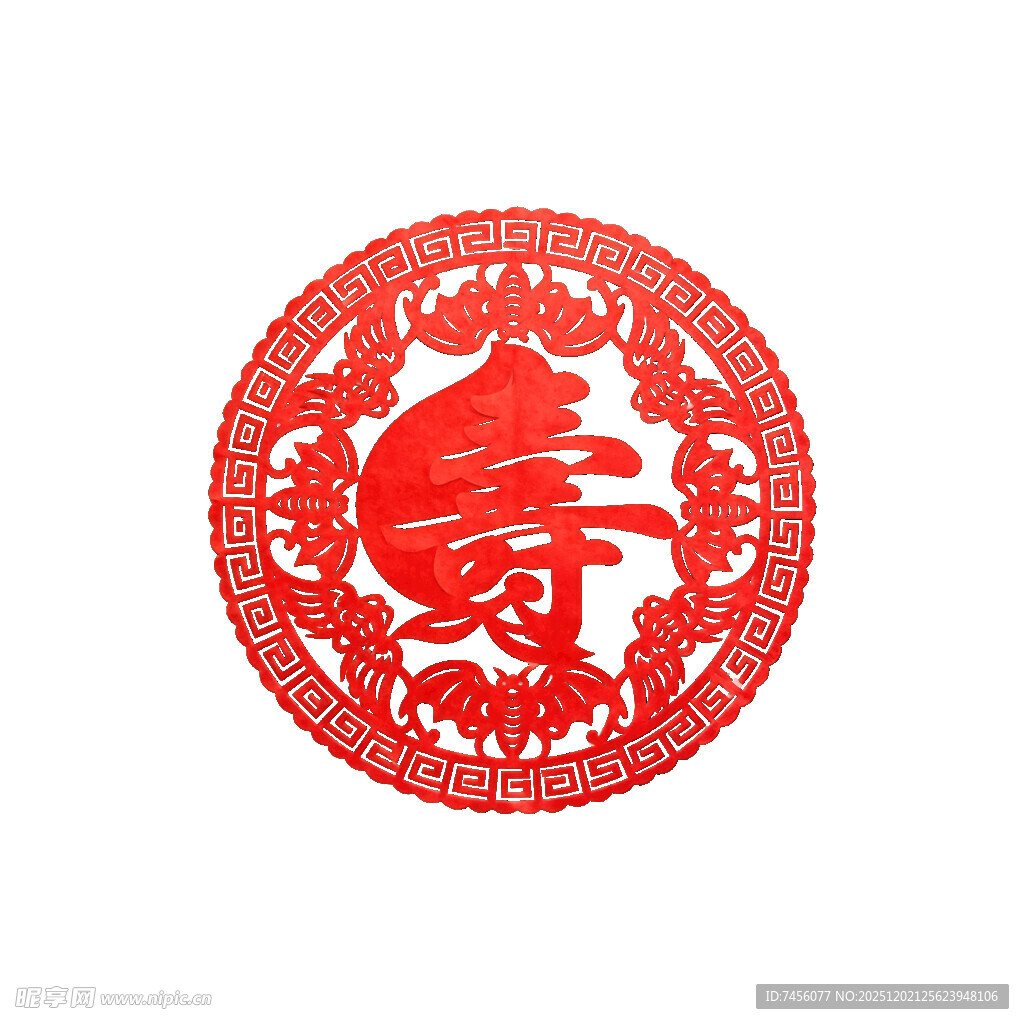 红色剪纸寿字图案