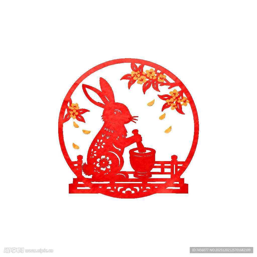 兔年剪纸风中秋主题图案