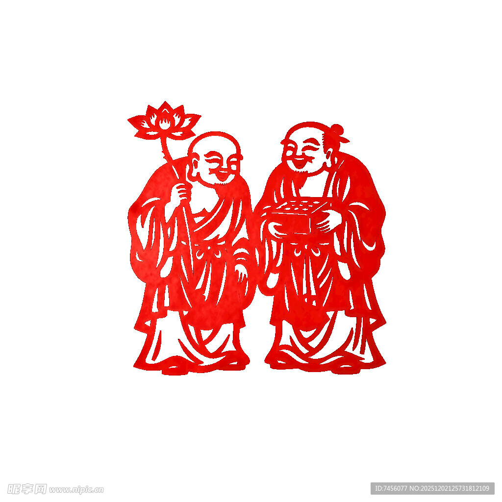 剪纸双罗汉形象