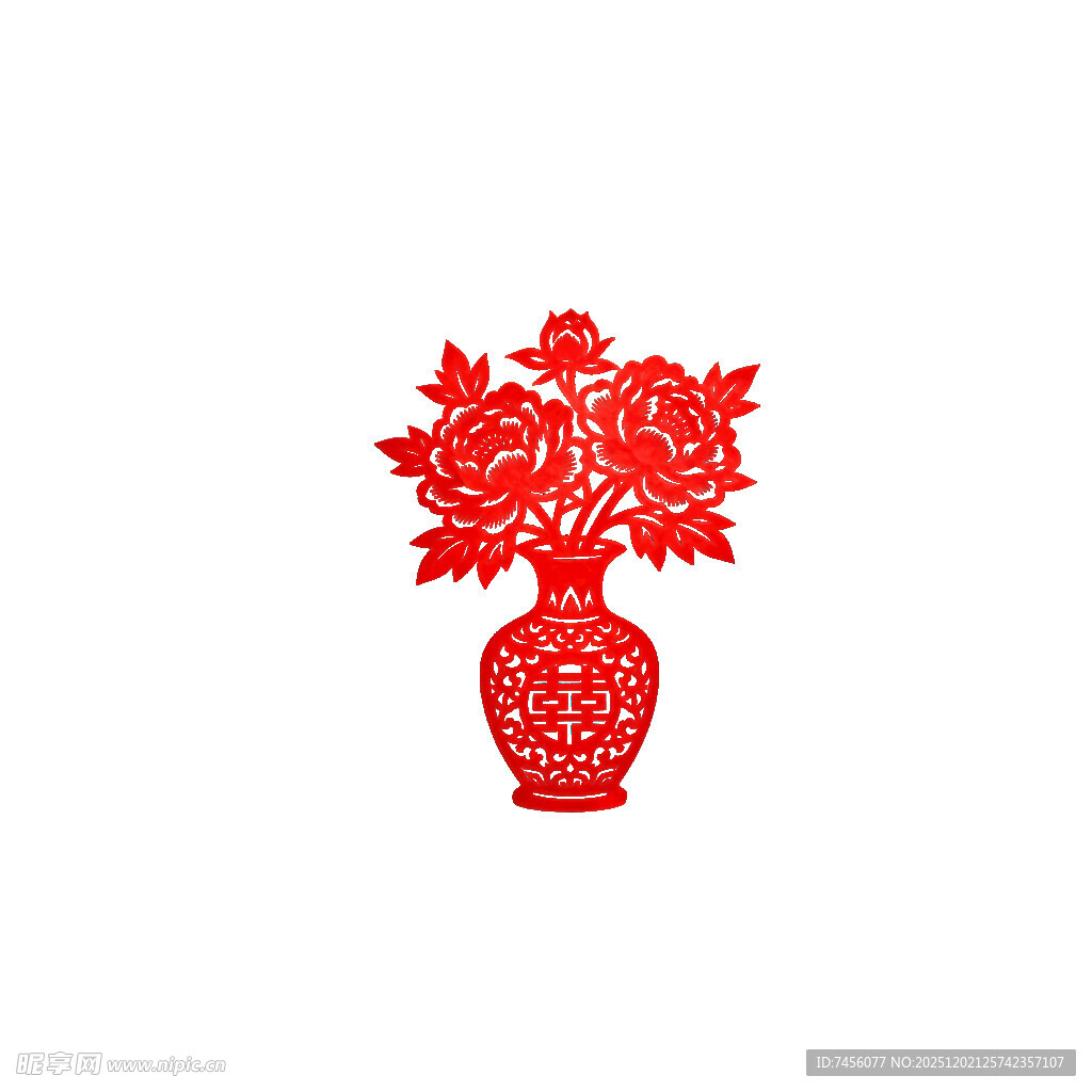 红色剪纸花瓶图案