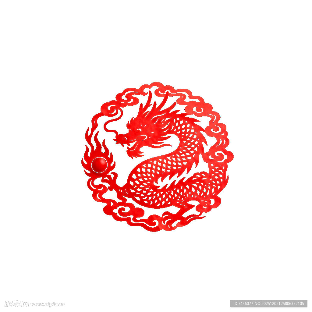 红色剪纸龙图案