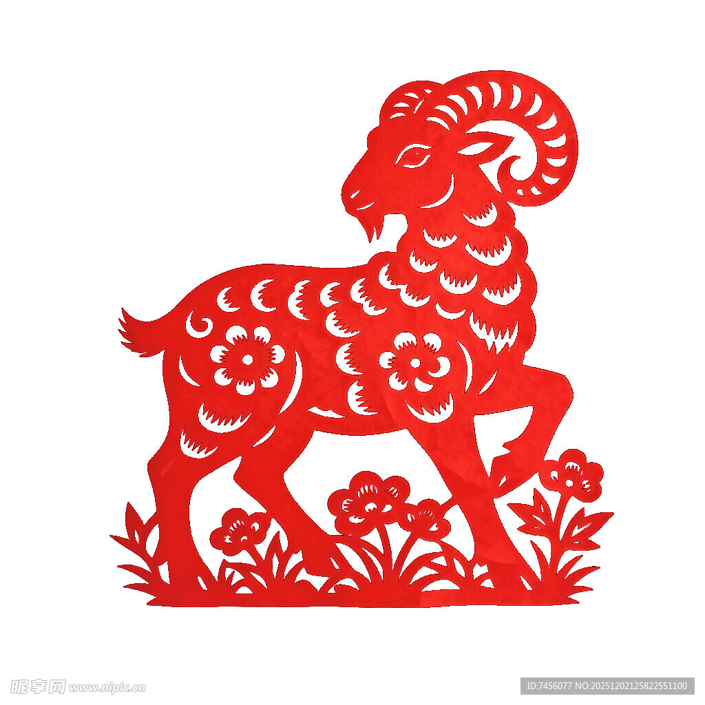 红色剪纸风吉祥羊图案