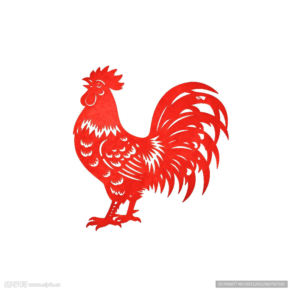 红色剪纸风公鸡图案