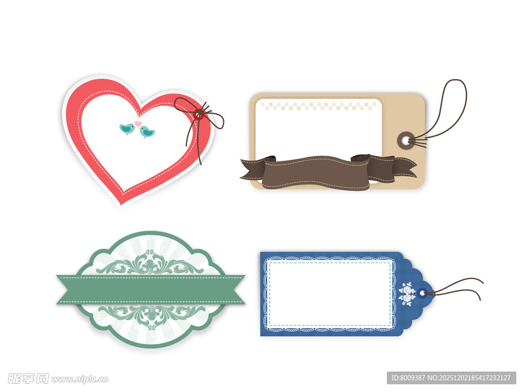 复古风格爱心标签集合