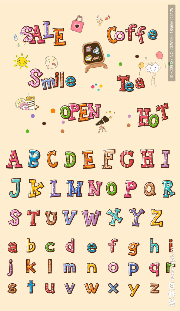 多彩手绘字母装饰图案