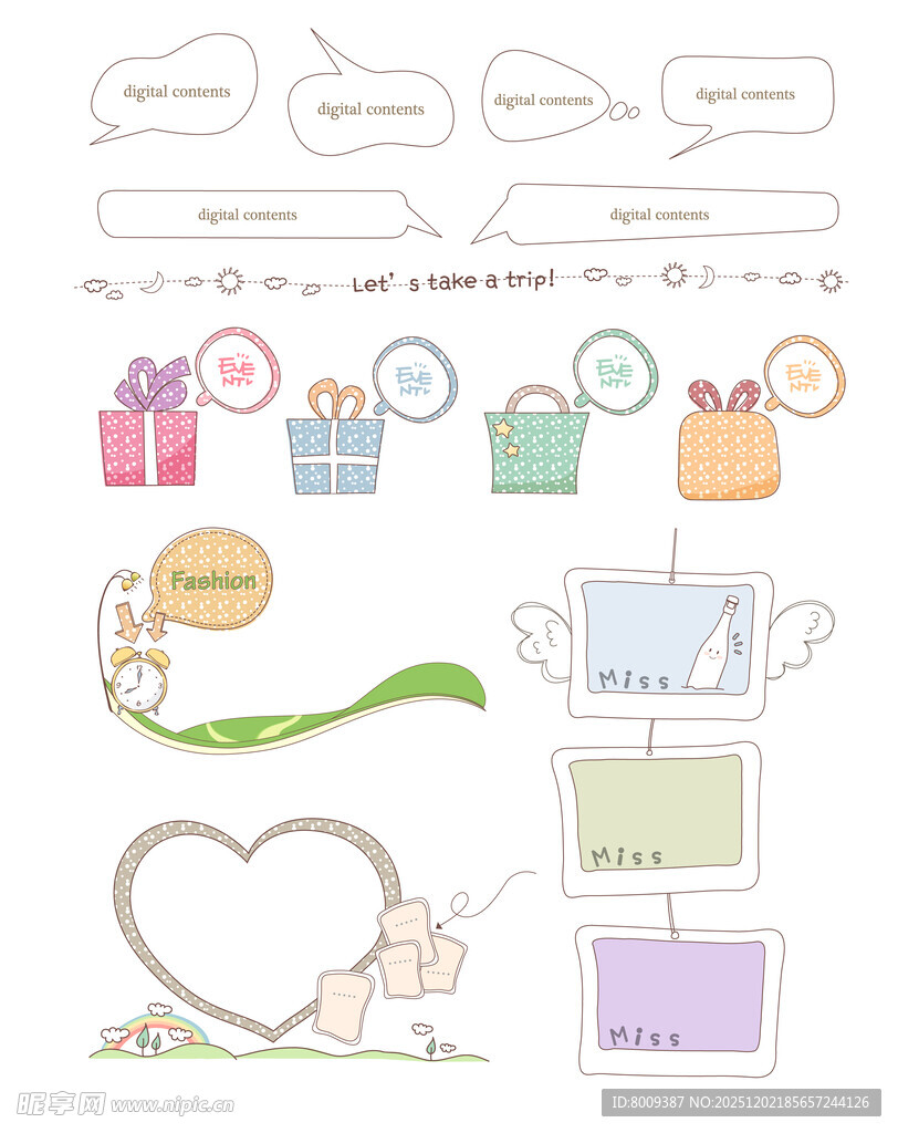 手绘节日装饰元素集合