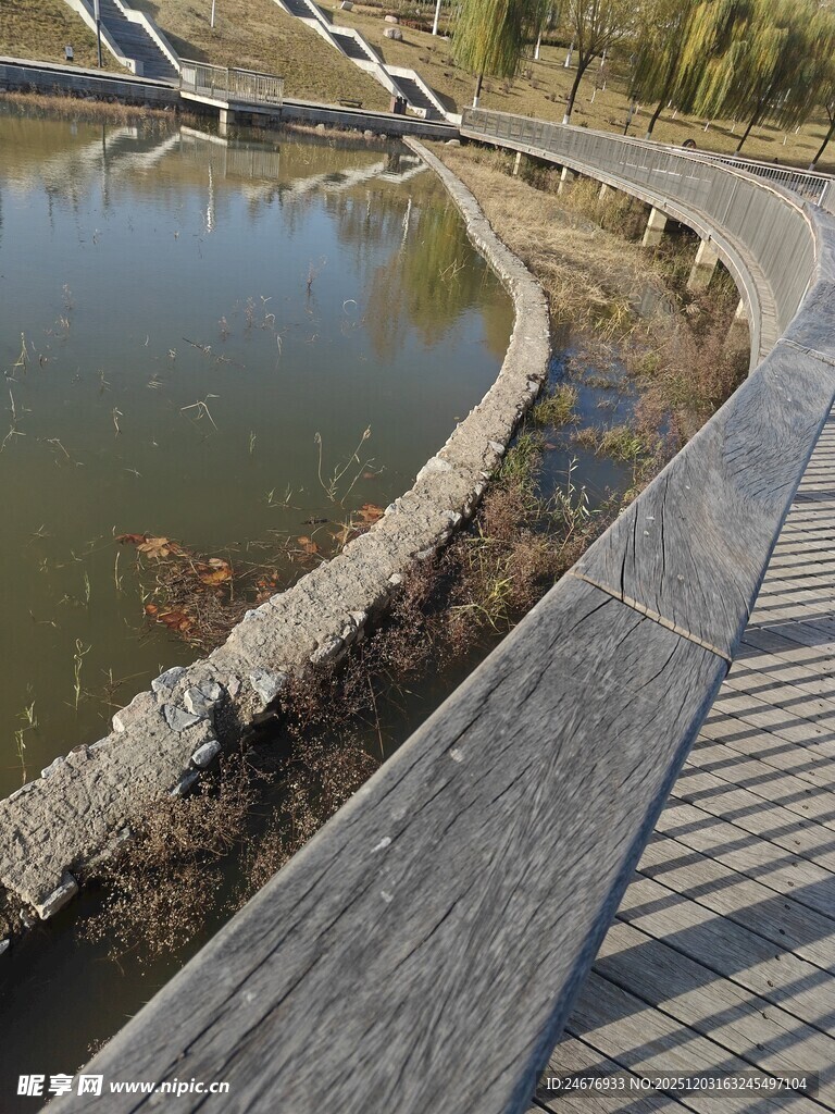 湖边木质步道景观