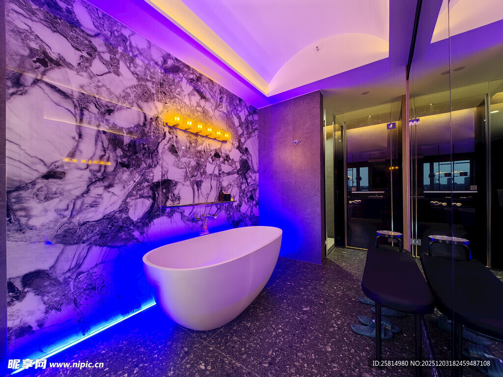 现代奢华紫色调浴室空间