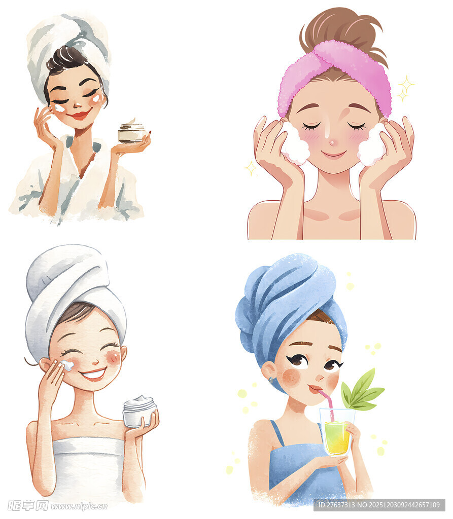 女性日常护肤的多样瞬间