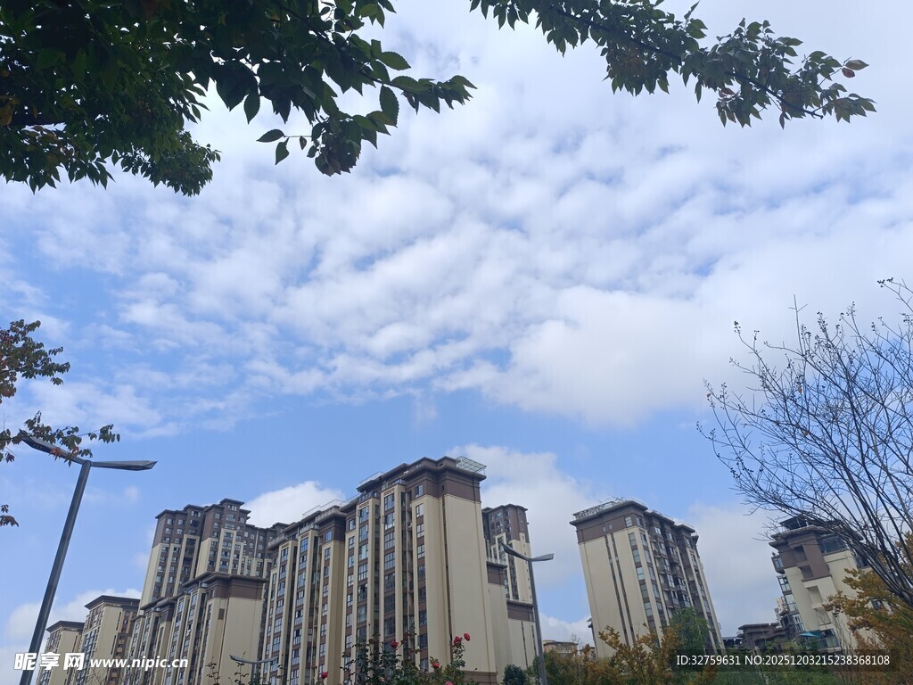 城市高楼与蓝天白云景观