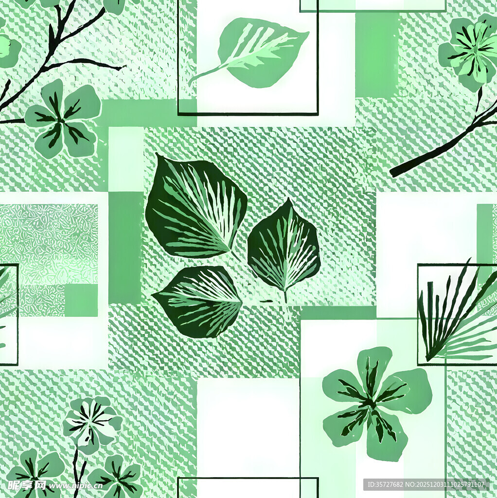 清新绿叶几何图案背景