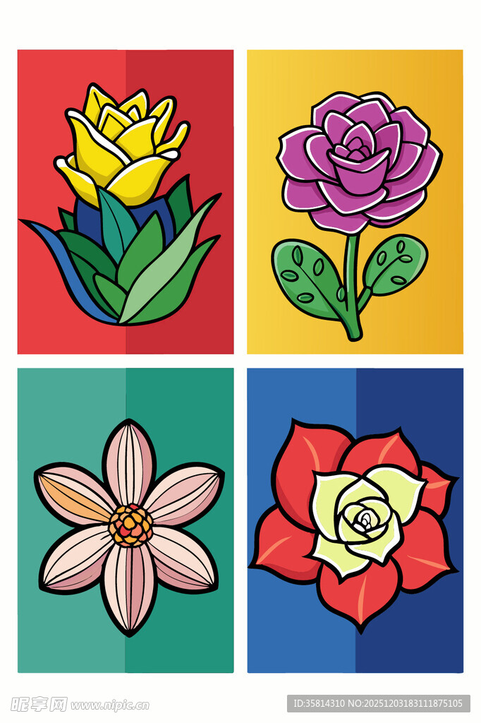 多彩手绘花卉图案集合