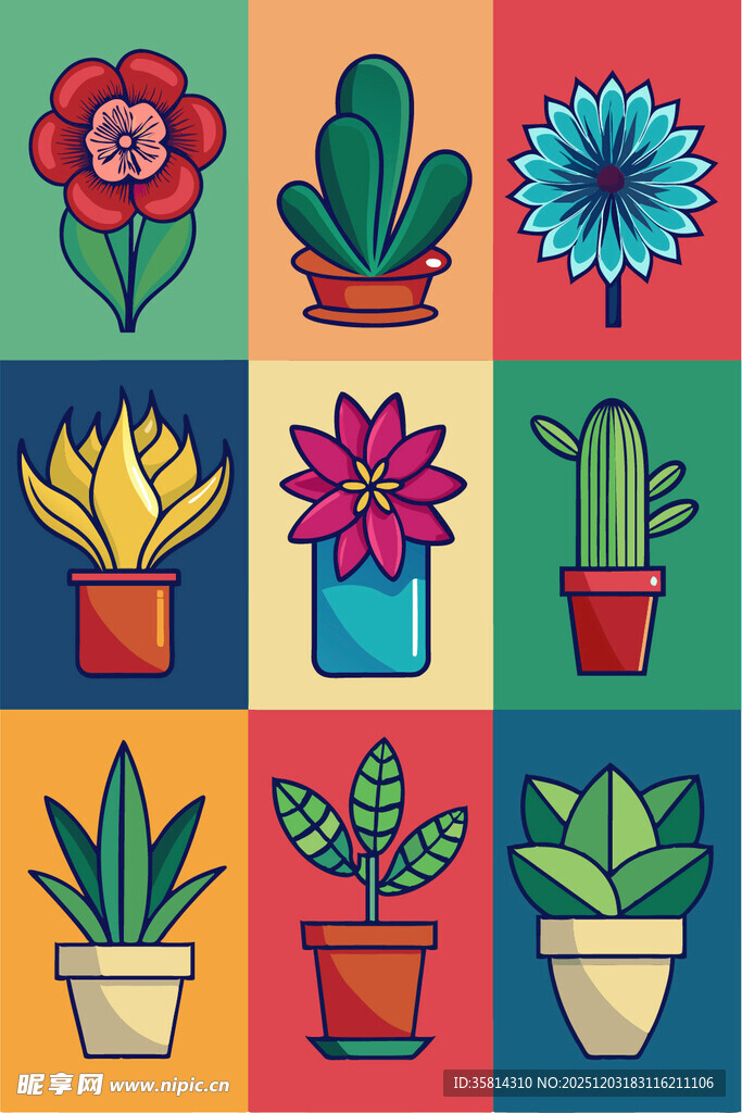 多彩盆栽图案集合