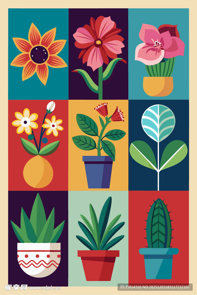 多彩盆栽插画