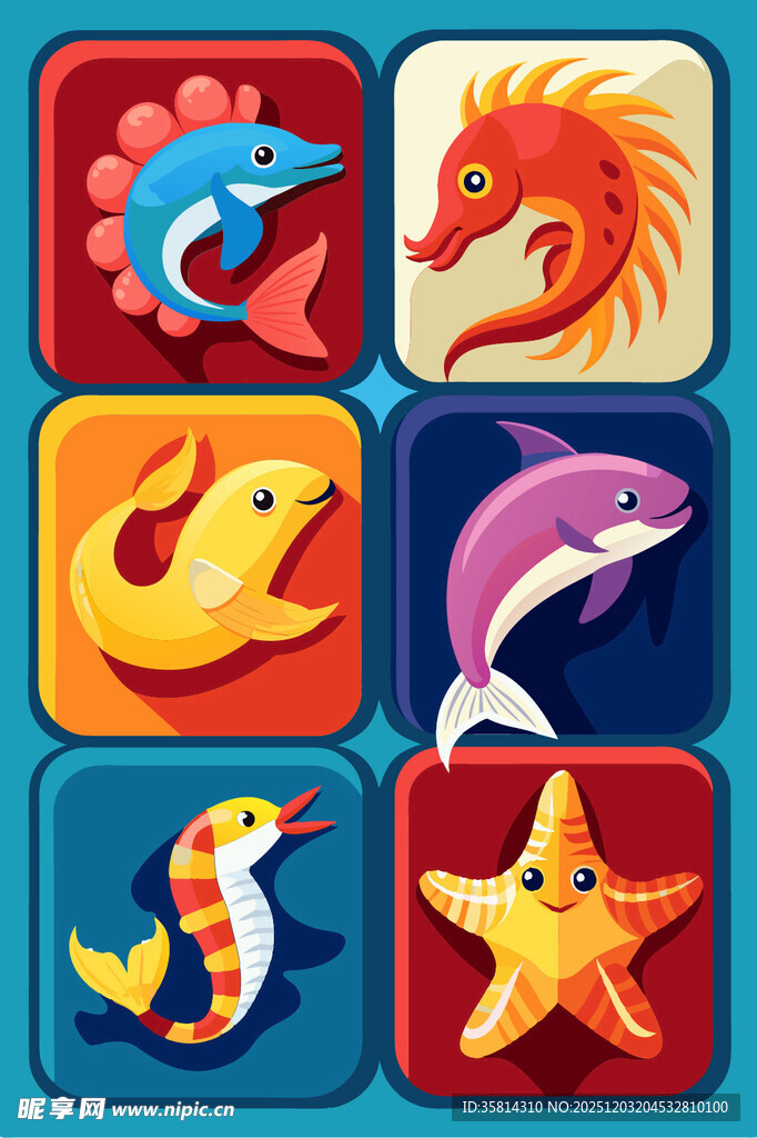 多彩海洋动物图标集合