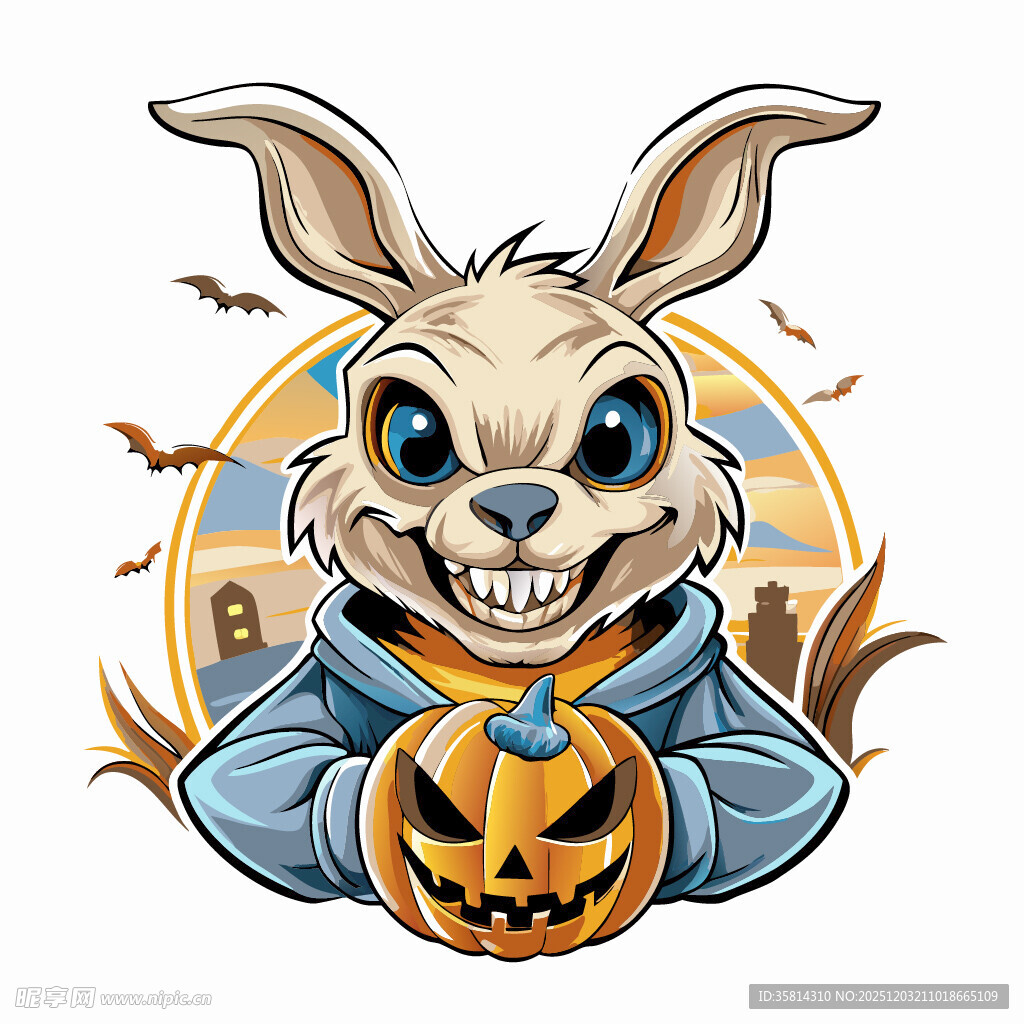 万圣节兔子持南瓜灯形象