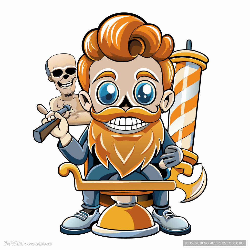 复古风卡通理发师形象