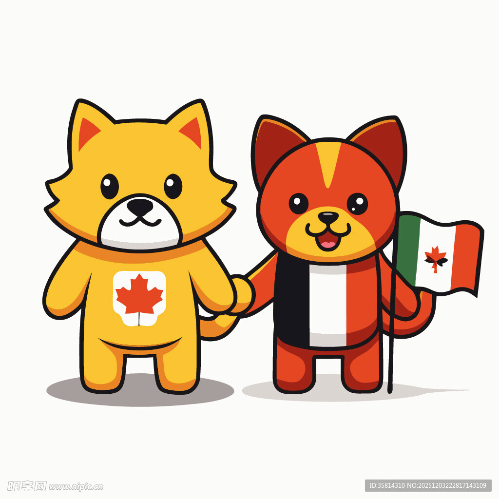 加中两国卡通猫友好牵手