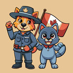 加拿大警犬与警员卡通形象