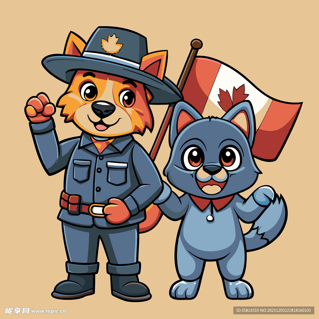 加拿大警犬与警员卡通形象