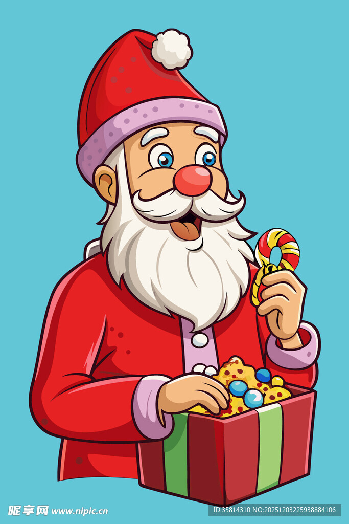 圣诞老人手持礼物与糖果