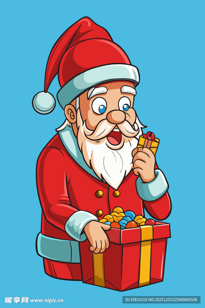 圣诞老人手持礼物与铃铛