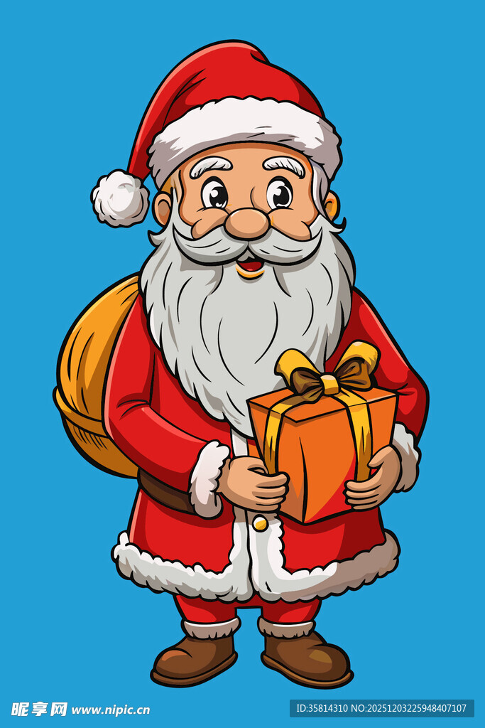 圣诞老人手持礼物袋形象
