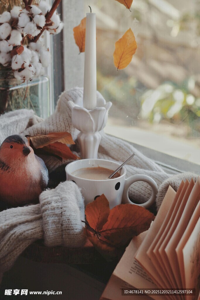 窗边温馨秋日氛围感摆件
