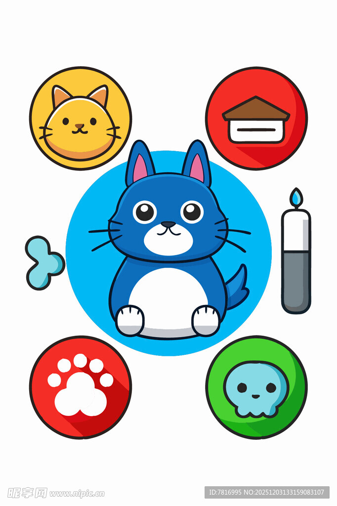可爱猫咪与宠物用品图标